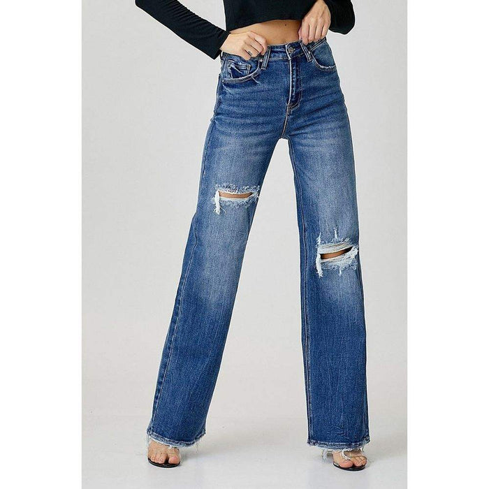 Risen Jeans Womens High Rise Ripped Wide Leg Jean