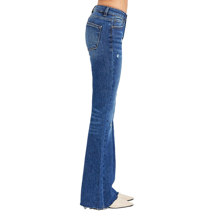 Risen Jeans Women's Dark Flare Mid Rise Jeans
