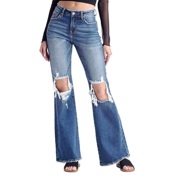 Risen Jeans Womens Distressed Flare Jeans