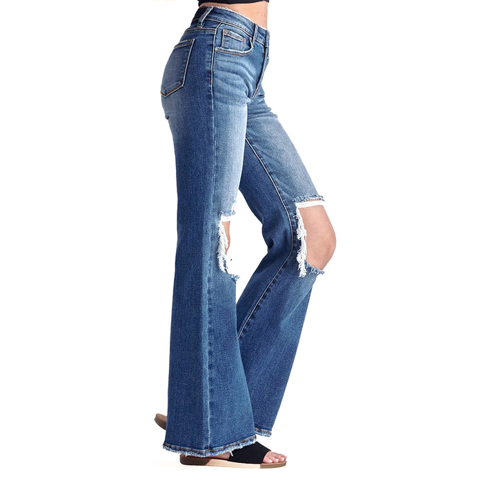 Risen Jeans Womens Distressed Flare Jeans