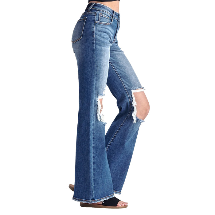 Risen Jeans Womens Distressed Flare Jeans