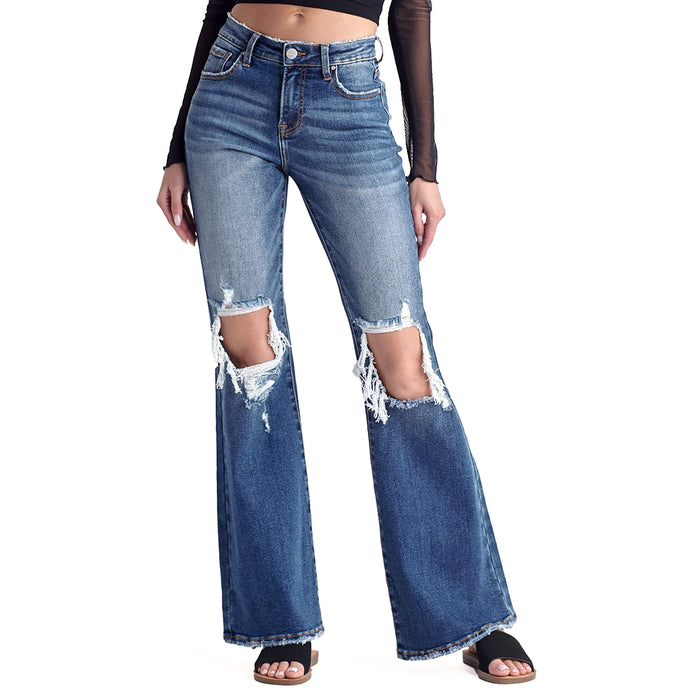Risen Jeans Womens Distressed Flare Jeans
