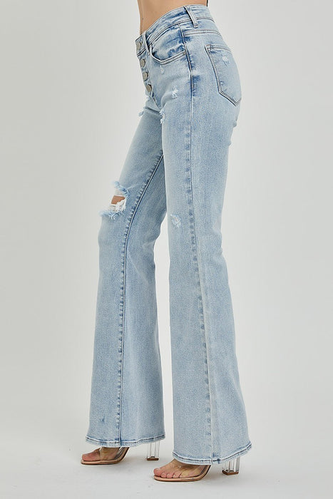 Risen Jeans Womens Mid Rise Button Down Flare Jean