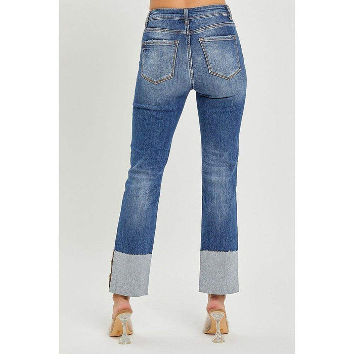 Risen Jeans Women's High Rise Wide Cuffed Straight Jeans