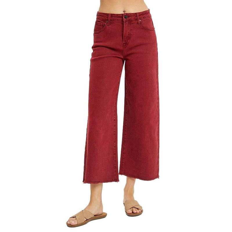 Risen Jeans Women's Wine Tummy Control Wide Leg Jeans
