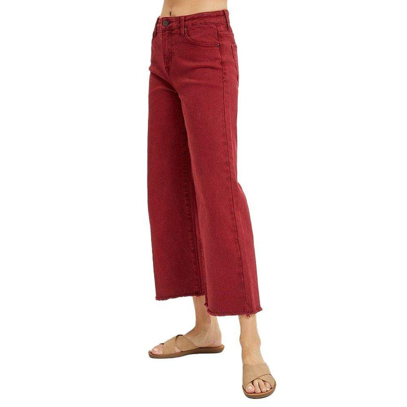 Risen Jeans Women's Wine Tummy Control Wide Leg Jeans