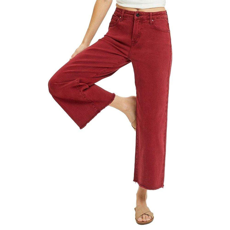 Risen Jeans Women's Wine Tummy Control Wide Leg Jeans