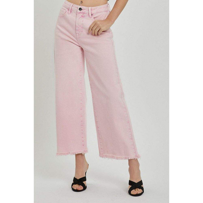 Risen Jeans Jean Womens Pink Tummy Control Wide Leg Jean