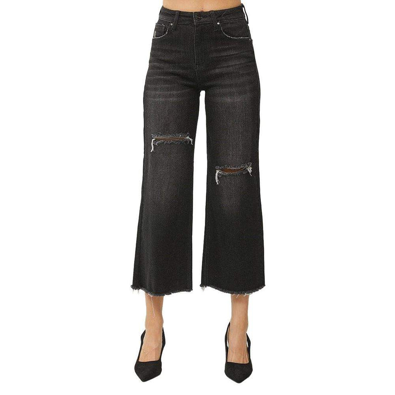 Risen Jeans Dark High Rise Black Frayed Ankle Jean