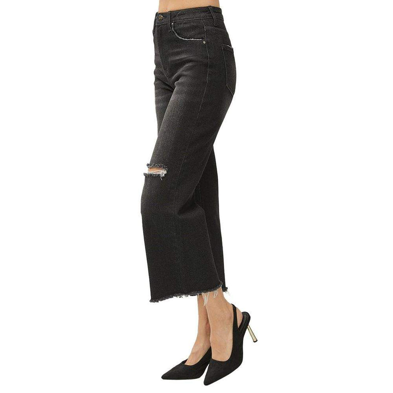 Risen Jeans Dark High Rise Black Frayed Ankle Jean