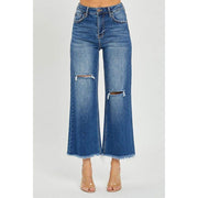 Risen Jeans Women's High Rise Frayed Ankle Wide Leg Jeans