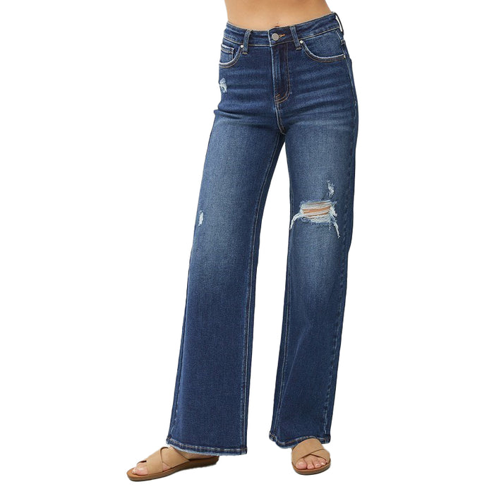 Risen Jeans Womens Distressed Wide Leg Jeans