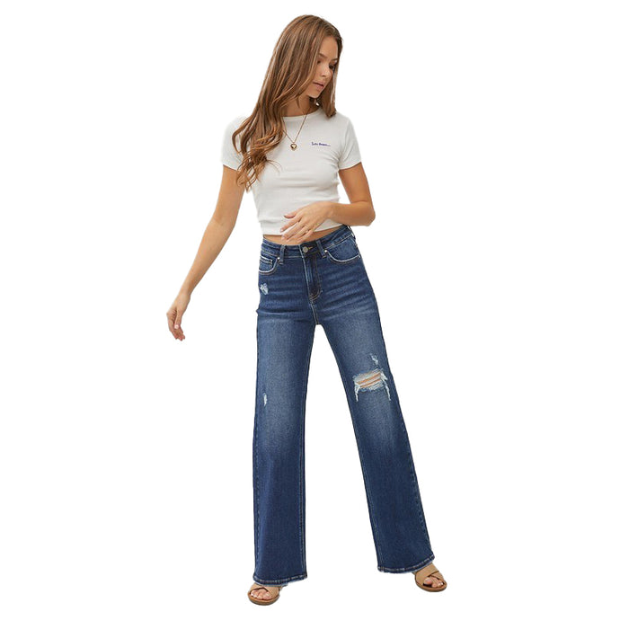 Risen Jeans Womens Distressed Wide Leg Jeans