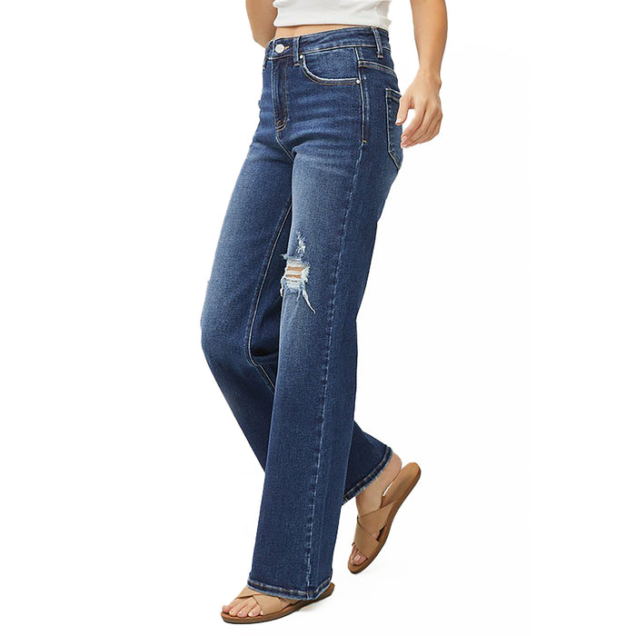 Risen Jeans Womens Distressed Wide Leg Jeans