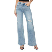 Risen Jeans Women's Light Distressed Wide Leg Jeans