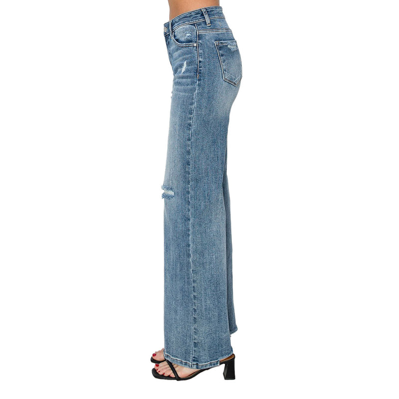 Risen Jeans Women's Medium Vintage Wash Wide Leg Jeans