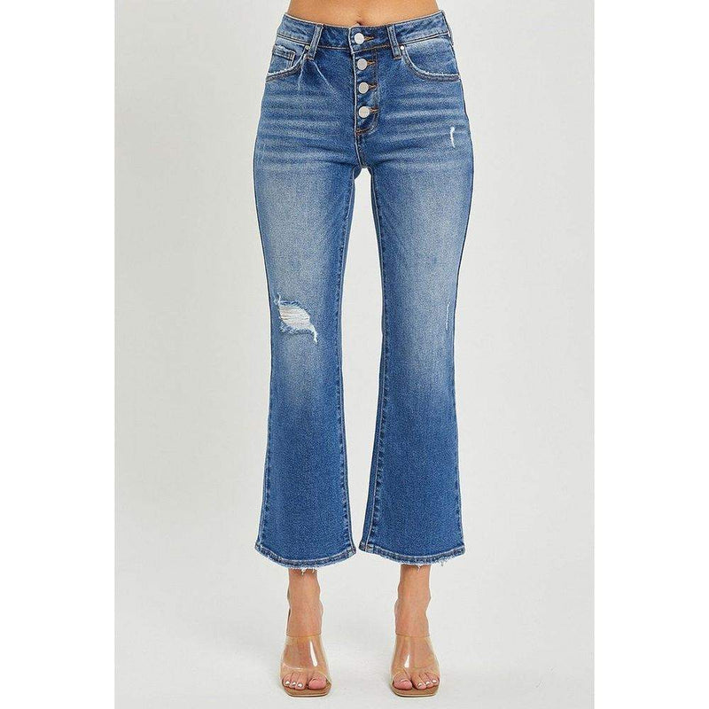 Risen Jeans Mid Rise Button Cropped Flare Jeans