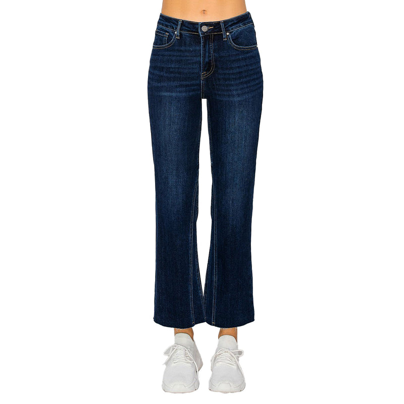 Risen Jeans Women's Dark Mid Rise Ankle Flare Jean