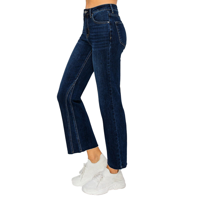 Risen Jeans Women's Dark Mid Rise Ankle Flare Jean