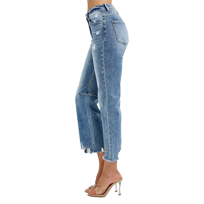Risen Jeans High Rise Crop Distressed Jeans