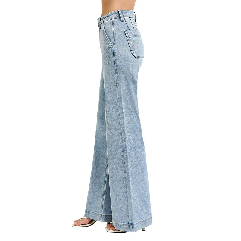 Risen Jeans Women's Light High Rise Slanted Pocket Wide Leg