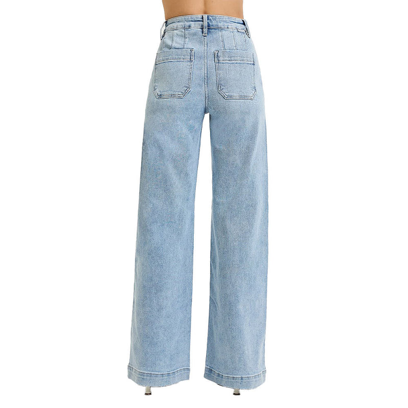 Risen Jeans Women's Light High Rise Slanted Pocket Wide Leg