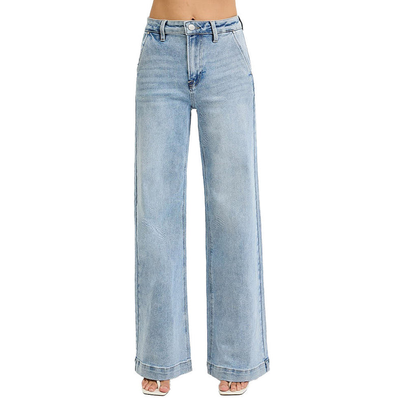 Risen Jeans Women's Light High Rise Slanted Pocket Wide Leg