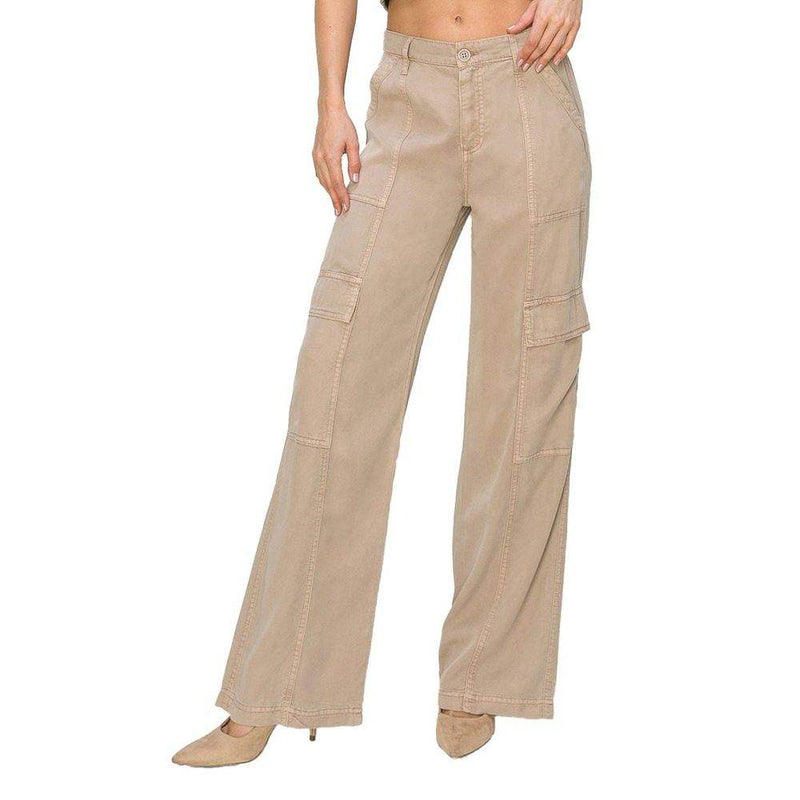 Risen Jeans Women's Taupe Wide Leg Cargo Pants