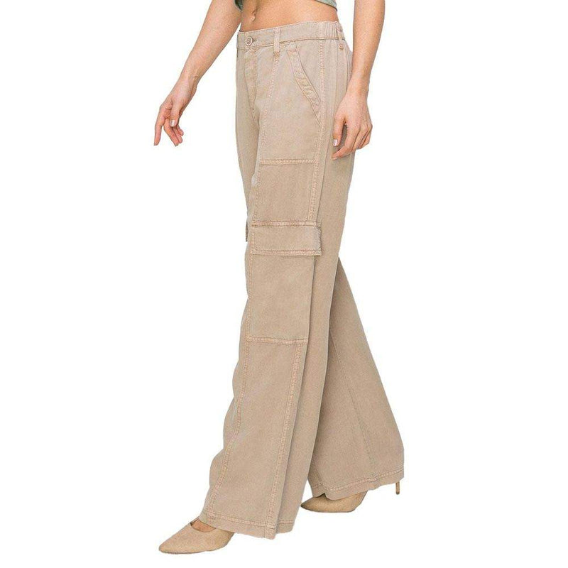 Risen Jeans Women's Taupe Wide Leg Cargo Pants