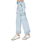 Risen Jeans Women's Light Acid Wash Wide Leg Cargo Pants