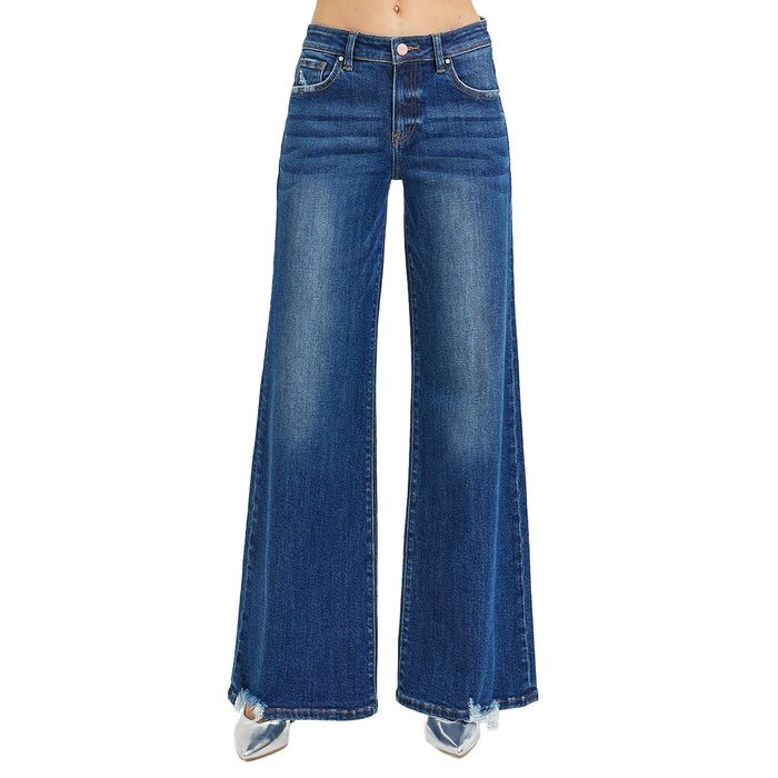 Risen Jeans Womens Dark Wash Wide Leg Jeans