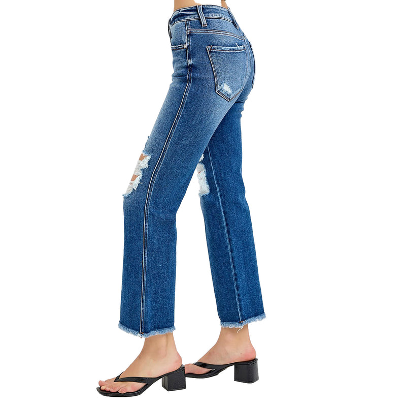 Risen Jeans Dark Mid Rise Crop Jeans