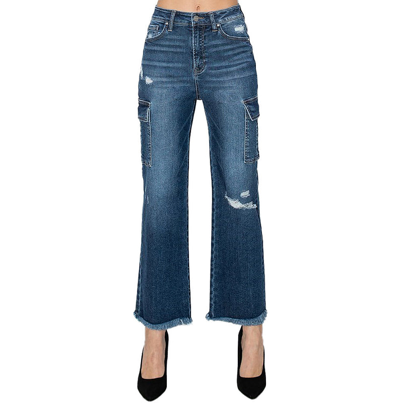 Risen Jeans Women's Dark Cargo Ankle Jeans