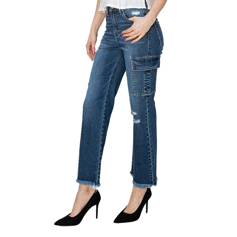 Risen Jeans Women's Dark Cargo Ankle Jeans