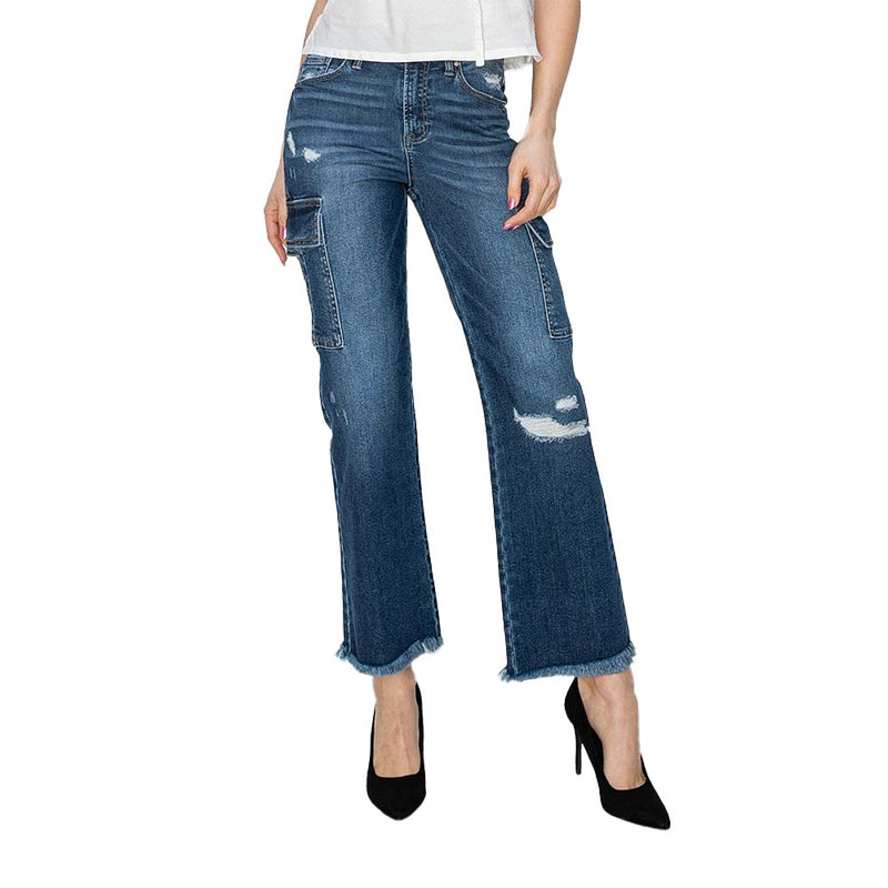 Risen Jeans Women's Dark Cargo Ankle Jeans