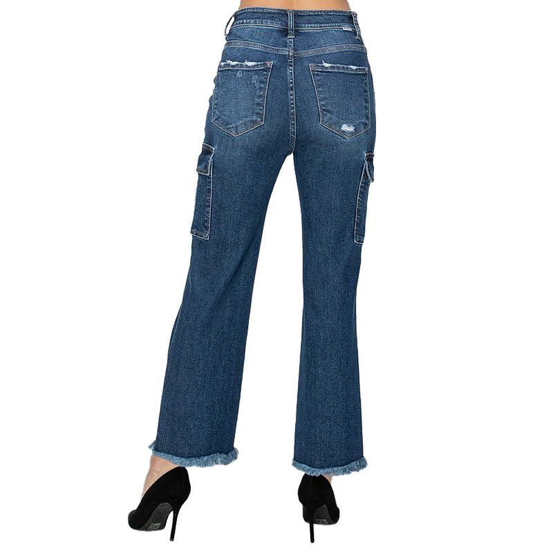 Risen Jeans Women's Dark Cargo Ankle Jeans