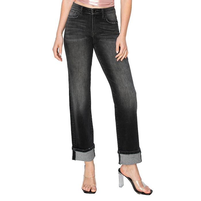 Risen Jeans Women's Black Turn Up Cuff Jeans
