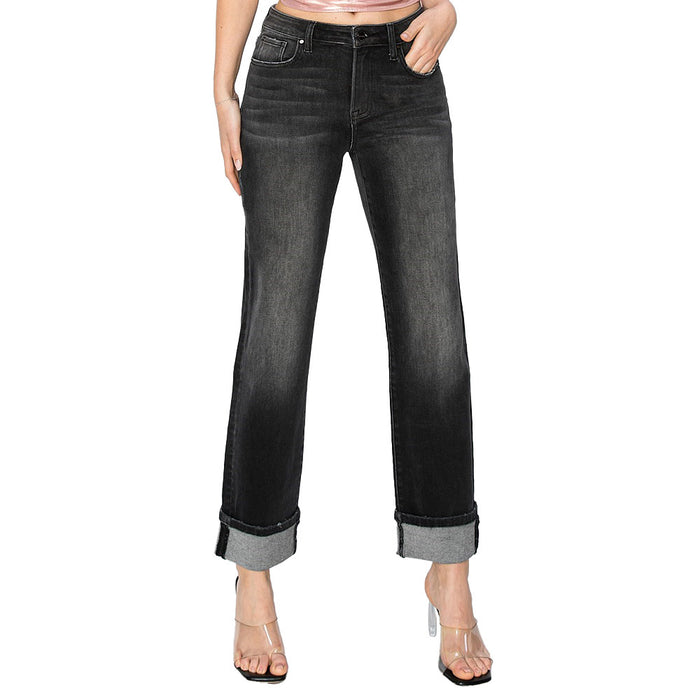 Risen Jeans Women's Black Turn Up Cuff Jeans