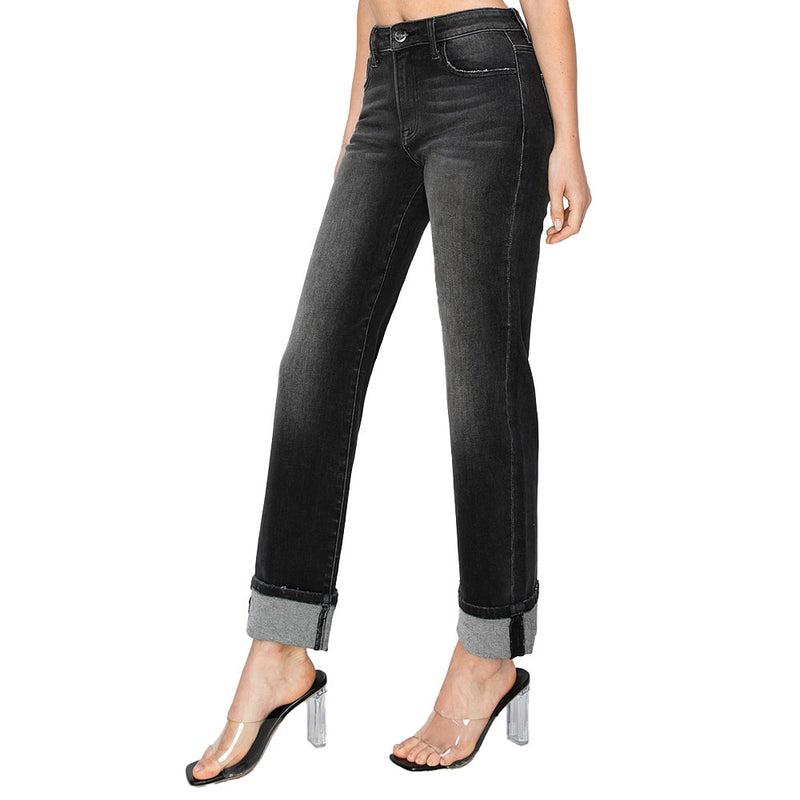 Risen Jeans Women's Black Turn Up Cuff Jeans