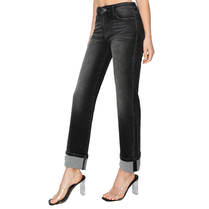Risen Jeans Women's Black Turn Up Cuff Jeans