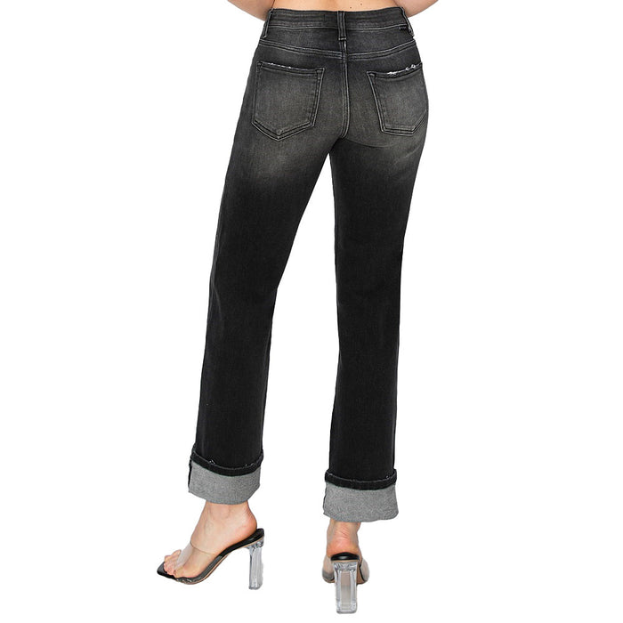 Risen Jeans Women's Black Turn Up Cuff Jeans