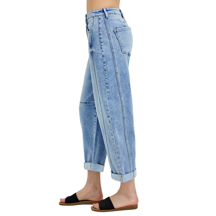 Risen Jeans Women's Medium High Rise Crop Barrel Jeans