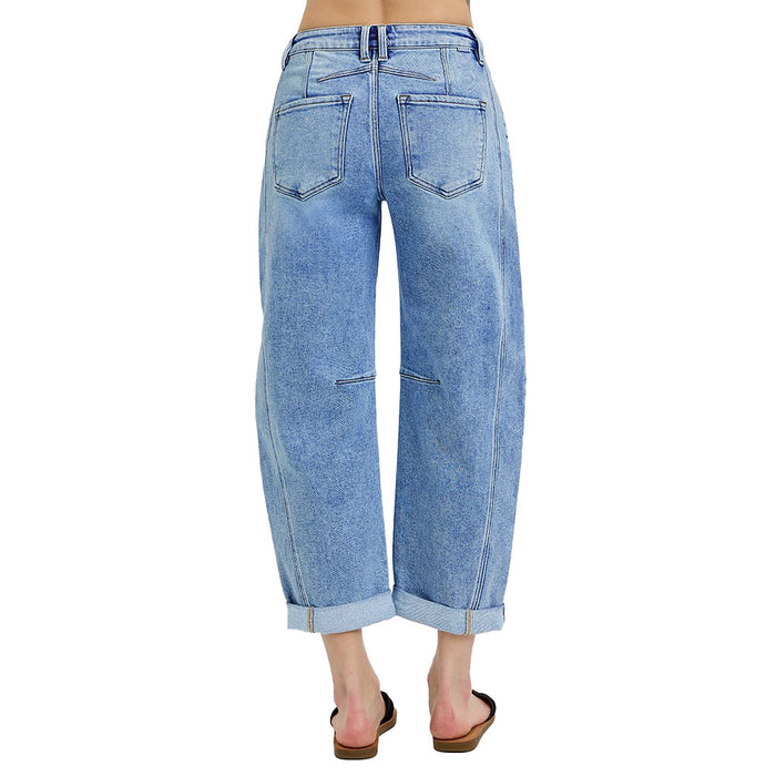 Risen Jeans Women's Medium High Rise Crop Barrel Jeans