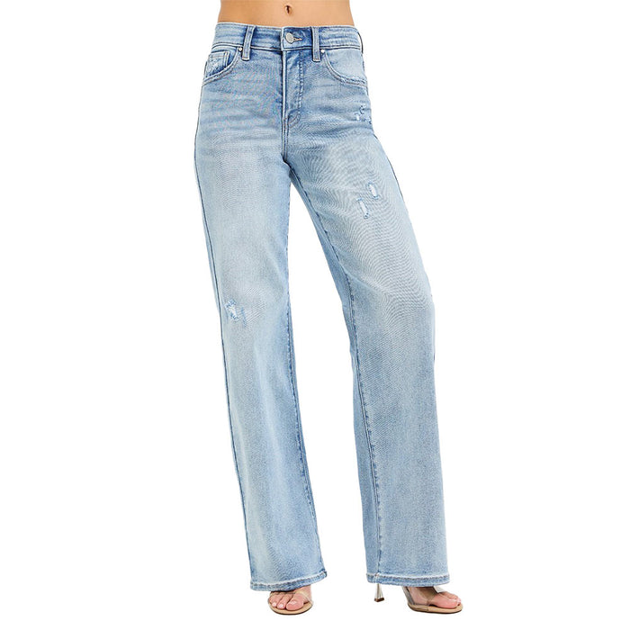 Risen Jeans Women's Tummy Control Light Wash Wide Leg Jeans