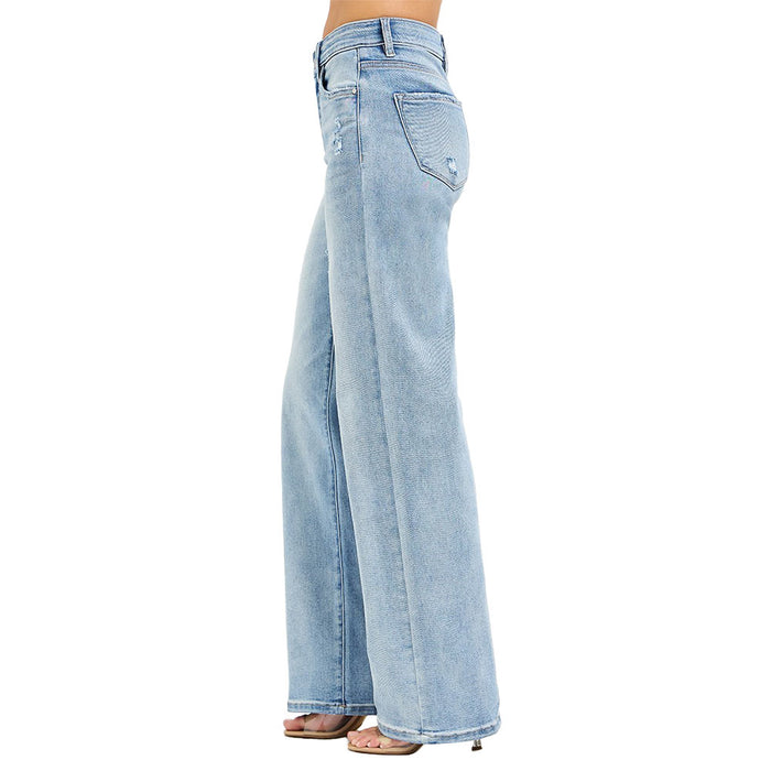 Risen Jeans Women's Tummy Control Light Wash Wide Leg Jeans