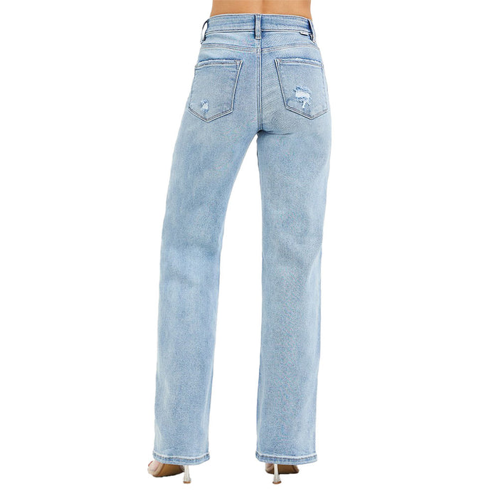 Risen Jeans Women's Tummy Control Light Wash Wide Leg Jeans