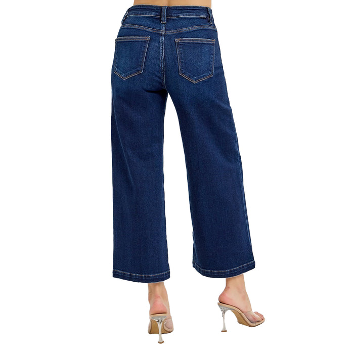 Risen Jeans Womens Dark Crop Wide Leg Jean