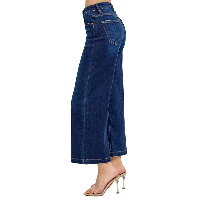 Risen Jeans Womens Dark Crop Wide Leg Jean