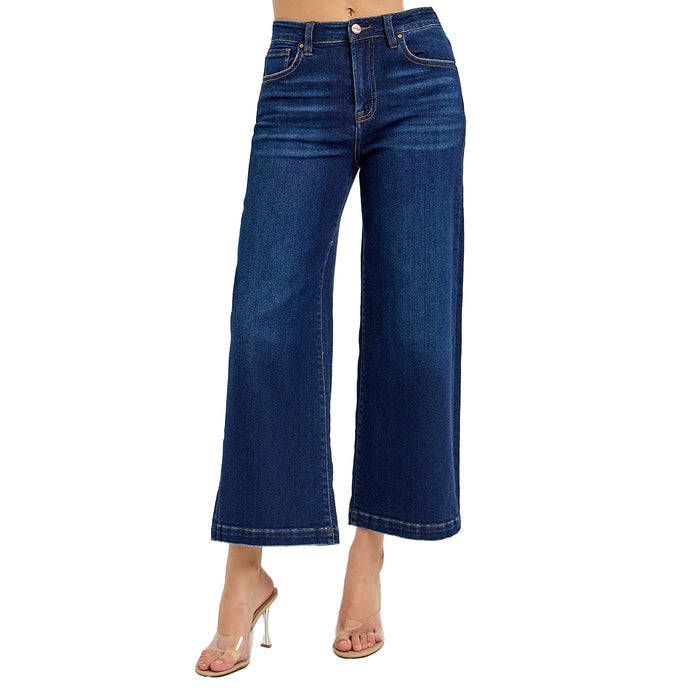Risen Jeans Womens Dark Crop Wide Leg Jean