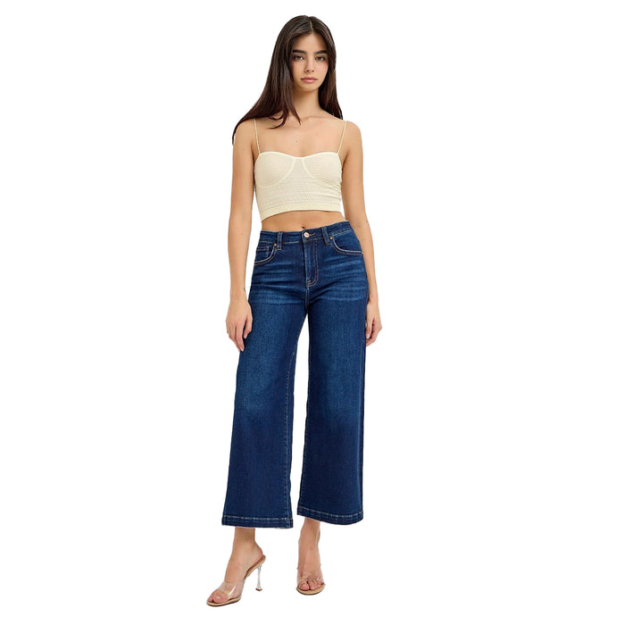 Risen Jeans Womens Dark Crop Wide Leg Jean